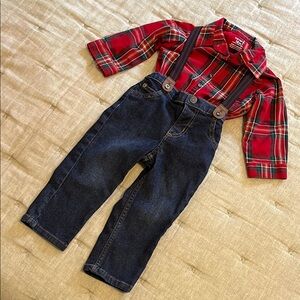 18M Red Plaid Bodysuit with jeans